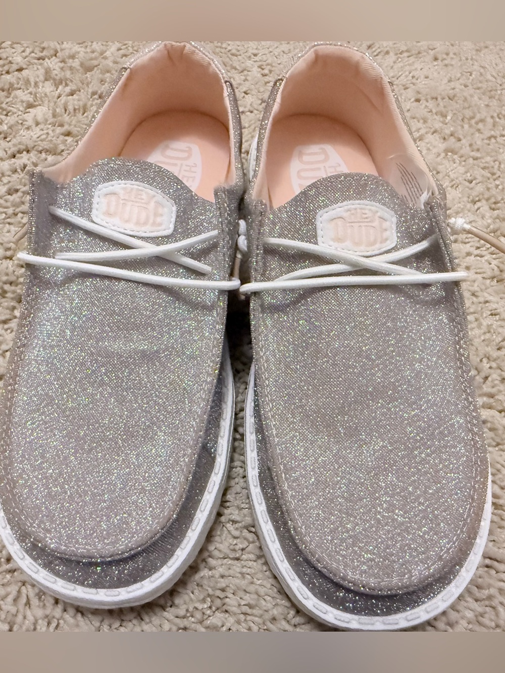 Hey Dude Glitter Slip-On Moccasins in Silver